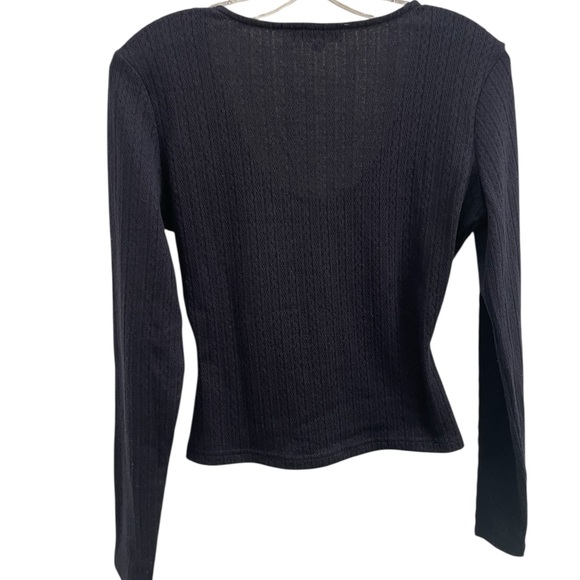 Lulus Navy Pointelle Scoop Neck Long Sleeve Top. Size Medium. - Picture 6 of 7